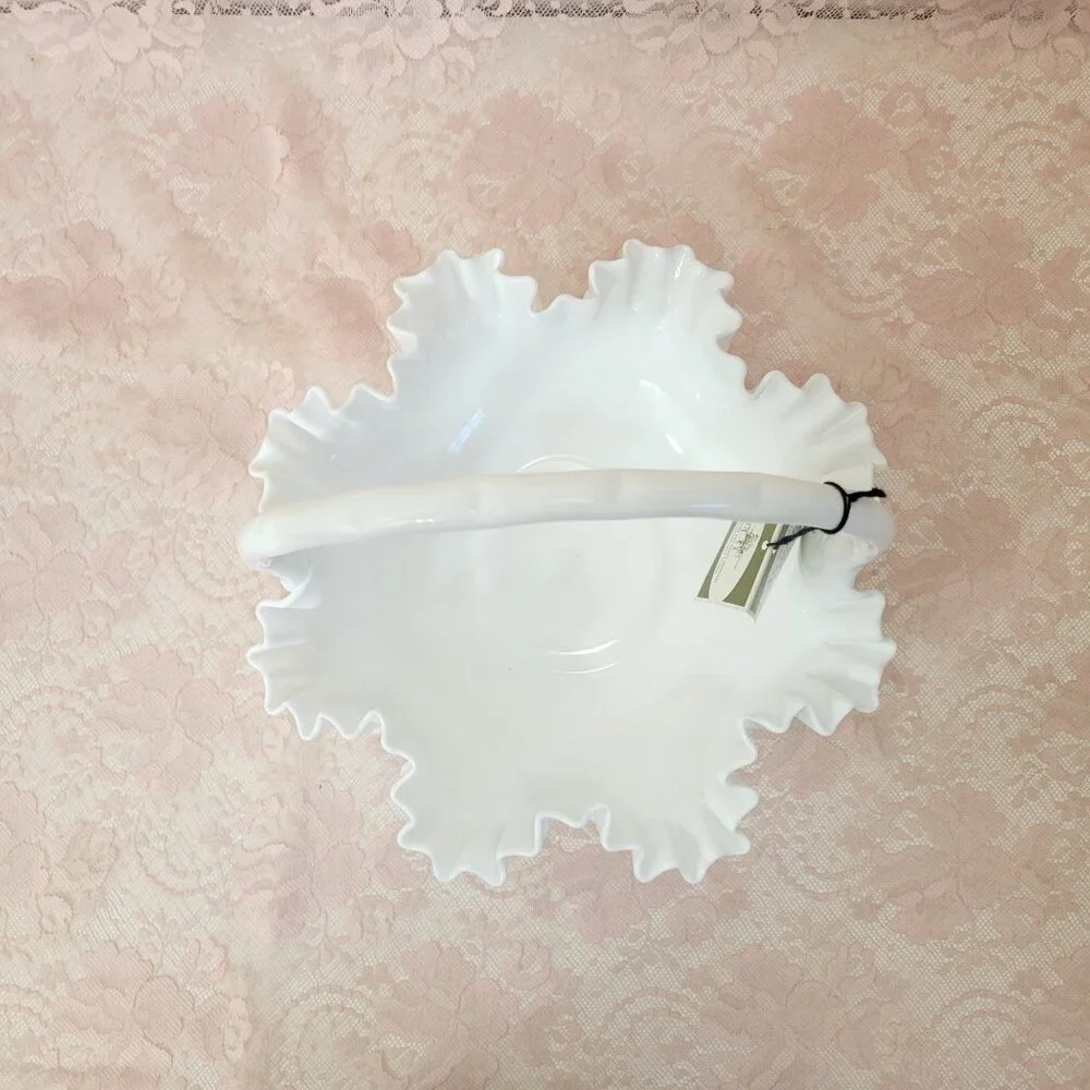 Fenton Hobnail Milk Glass Basket in Original Box with Tag - Picture 4 of 7